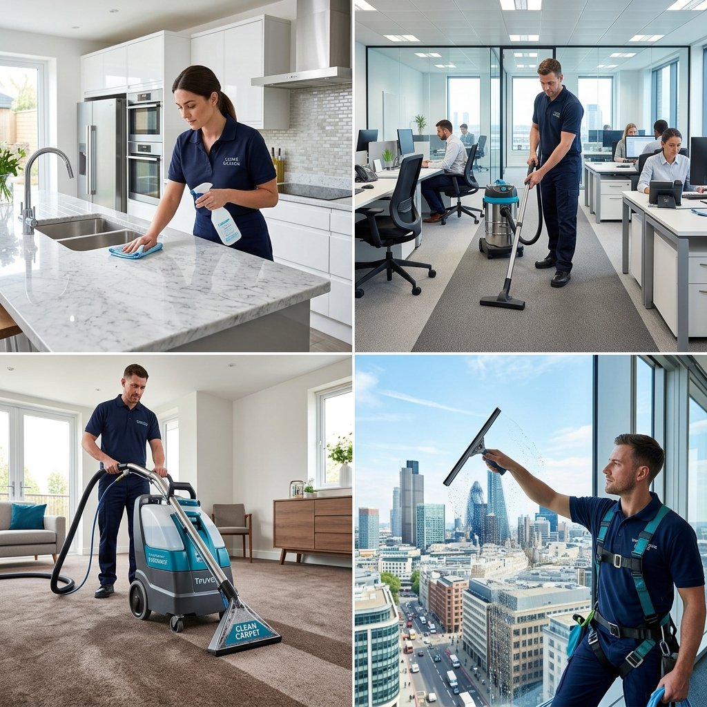 Professional cleaning across multiple settings — residential, commercial, carpet, and windows